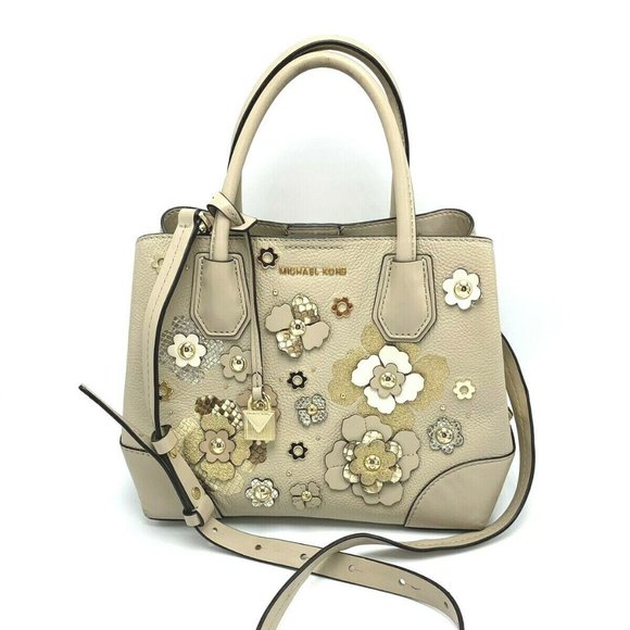 Michael Kors Handbags - Michael Kors Mercer Crossbody Shoulder Bag Pebbled Leather Floral Design